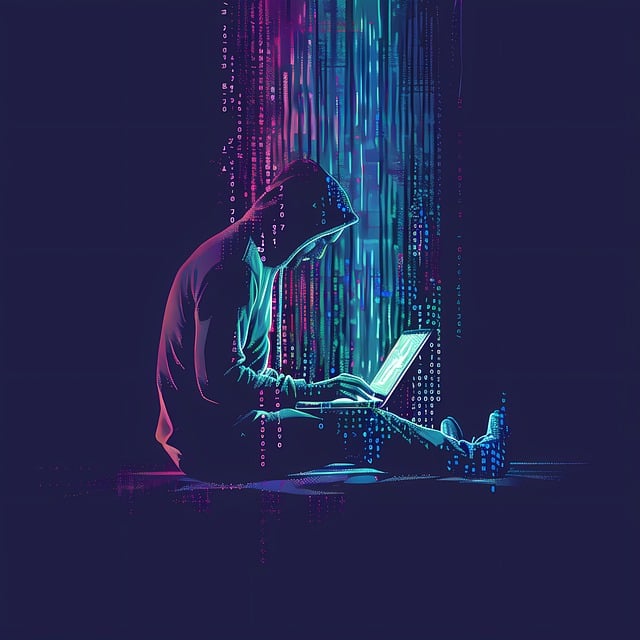 A man coding with a rain of binary code